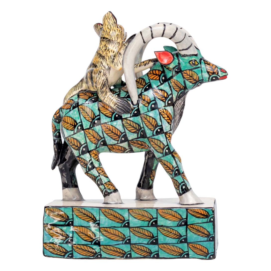 Sable & bush baby rider sculpture