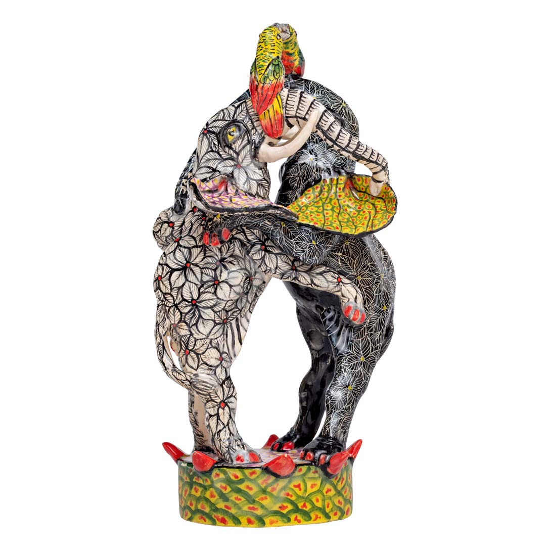 Elephants & birds sculpture