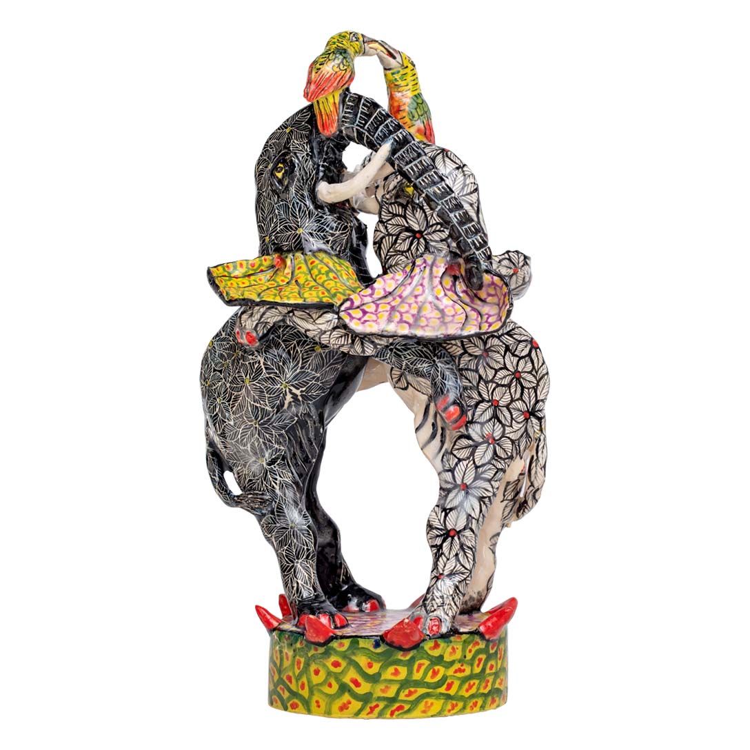 Elephants & birds sculpture