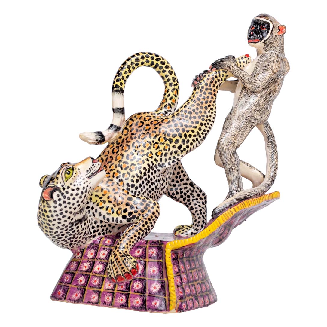Leopard, monkey sculpture