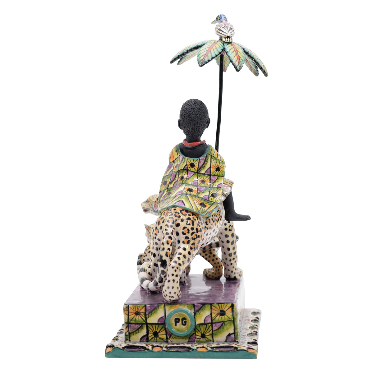 African woman on leopard rider sculpture