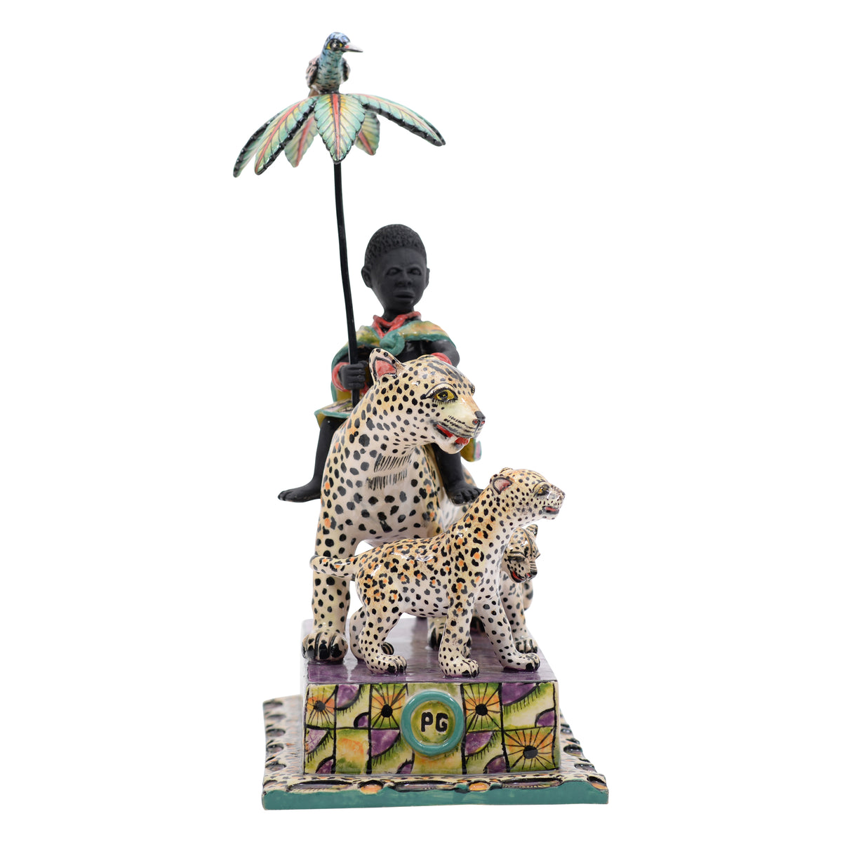 African woman on leopard rider sculpture