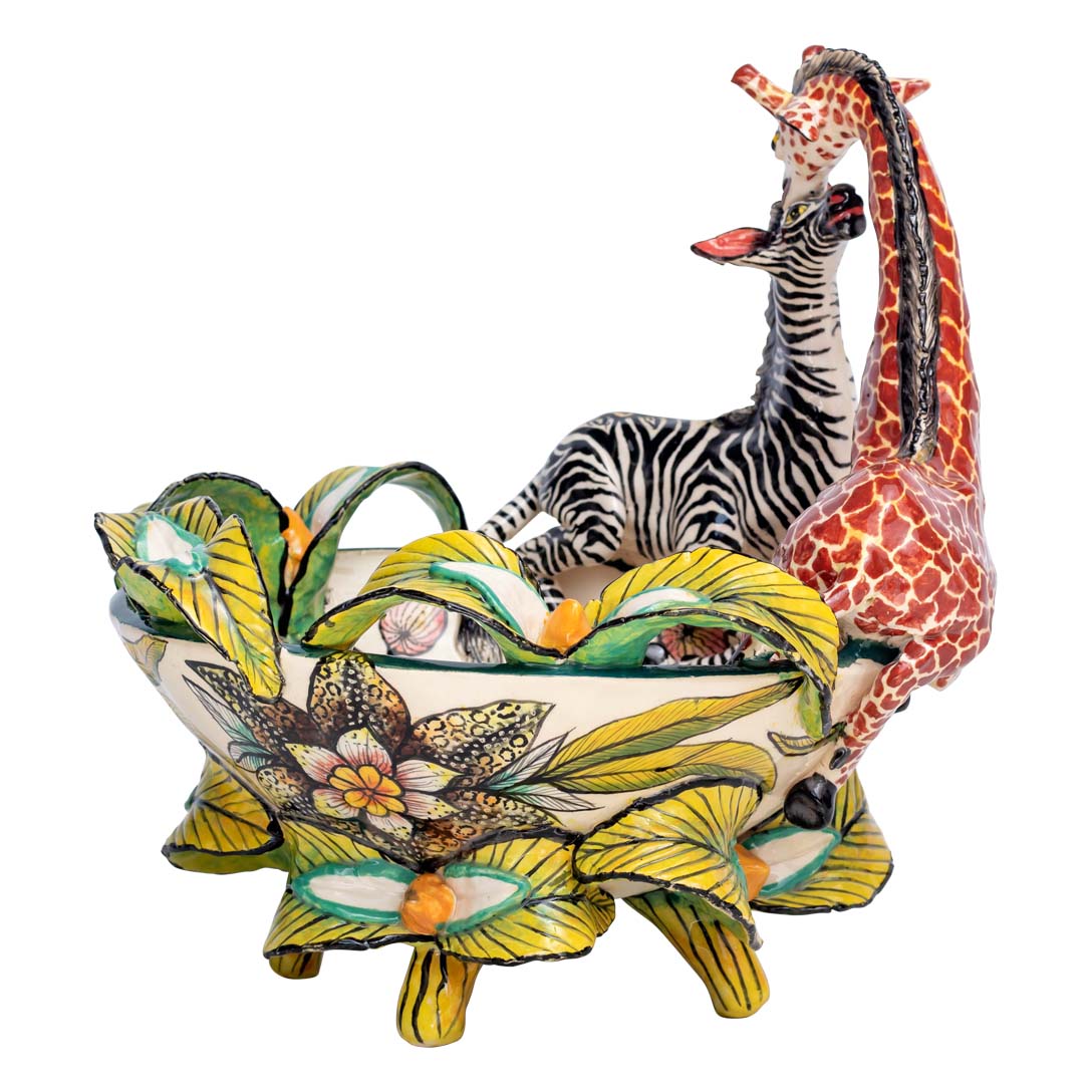Giraffes, zebras & flowers bowl