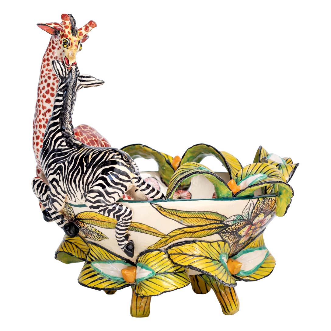 Giraffes, zebras & flowers bowl