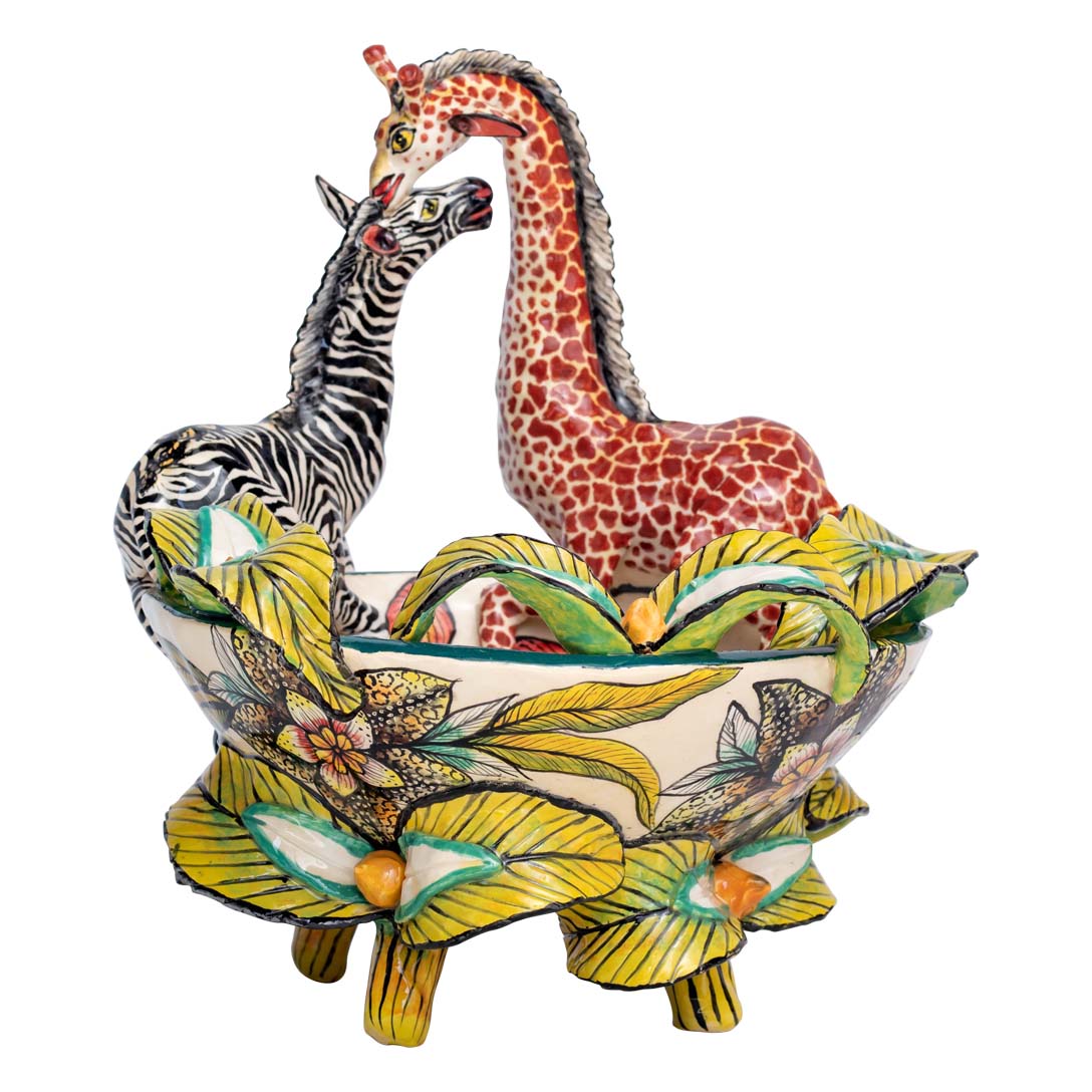 Giraffes, zebras & flowers bowl