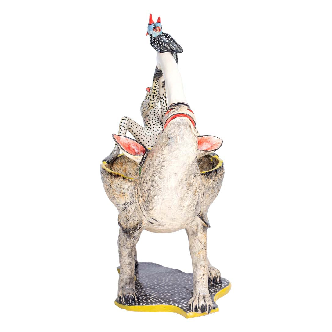 Rhino, playful monkey & guineafowls peanut bowl