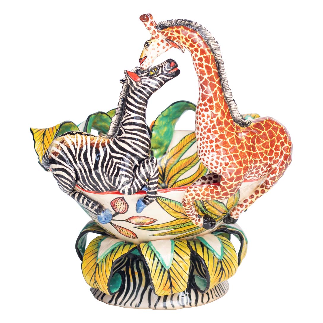 Giraffe, zebra & flower peanut bowl