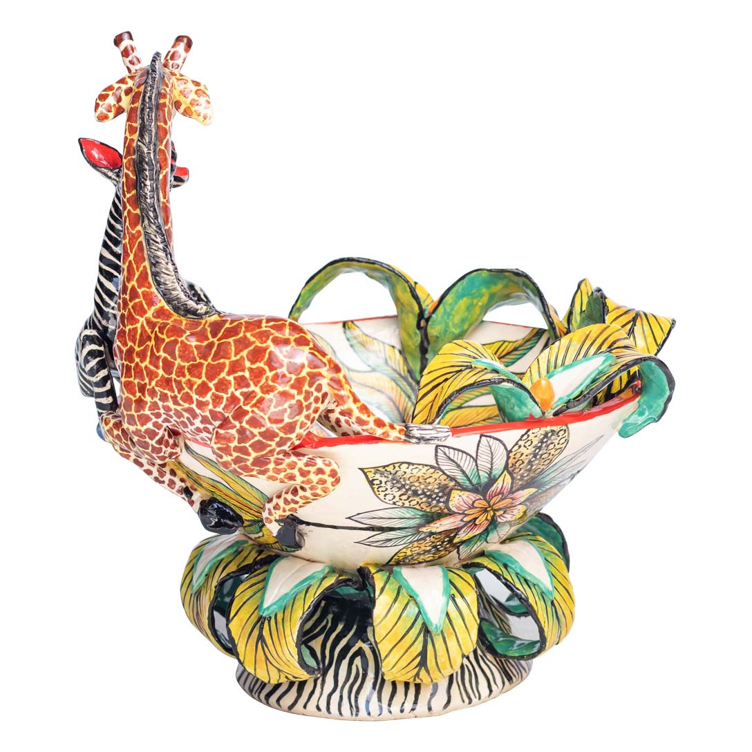 Giraffe, zebra & flower peanut bowl