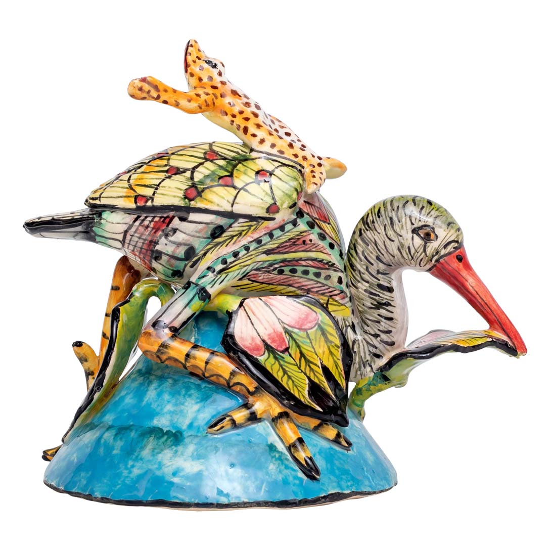 Water bird frog rider sculpture