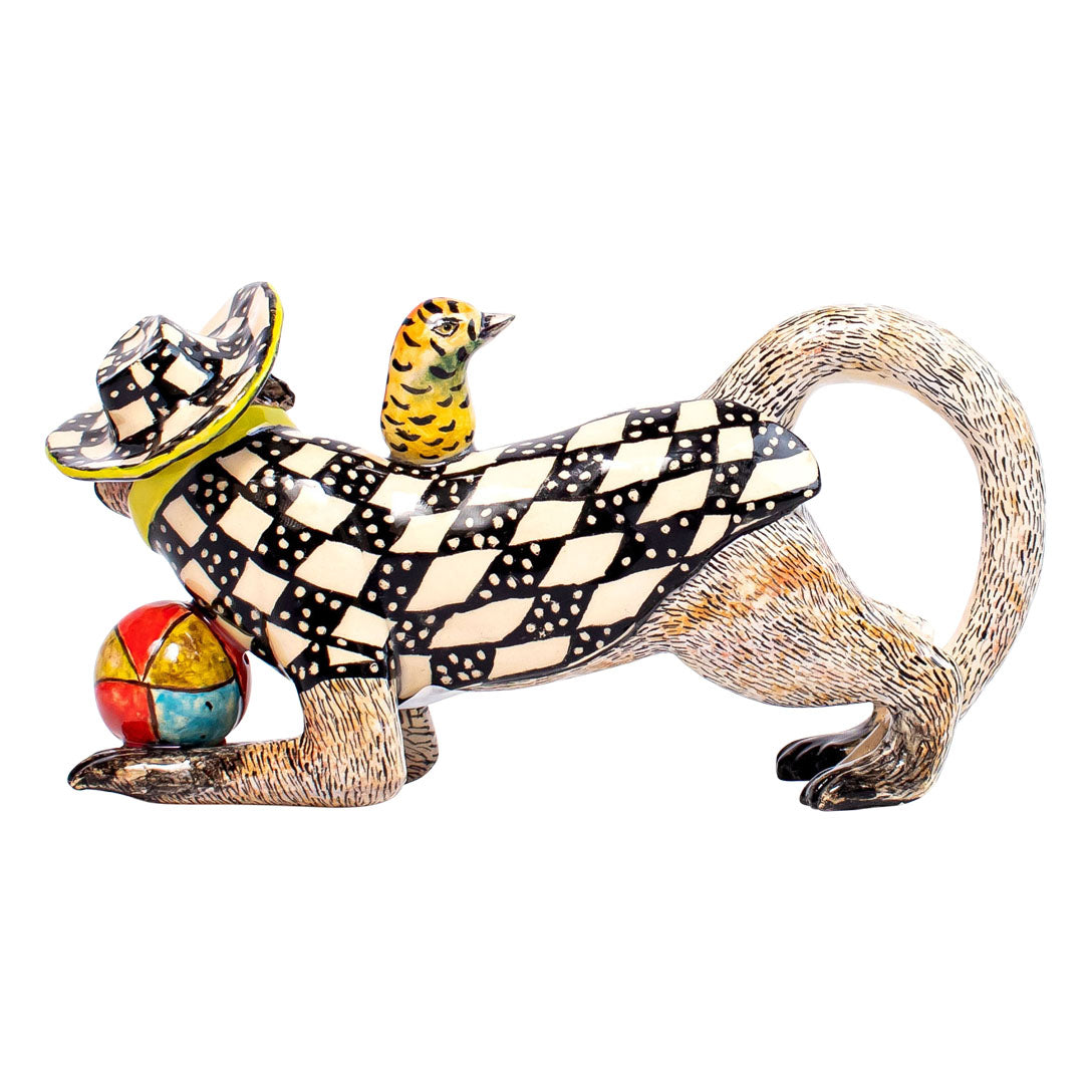 Monkey bird rider sculpture