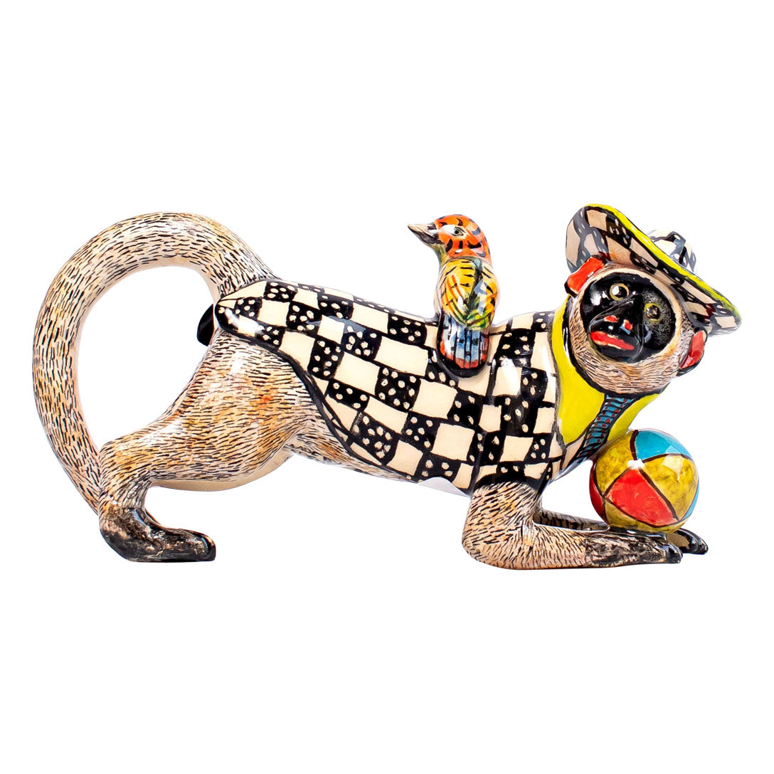Monkey bird rider sculpture