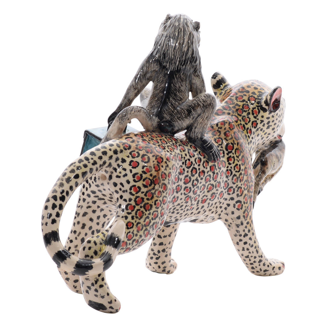 Leopard baboon rider sculpture