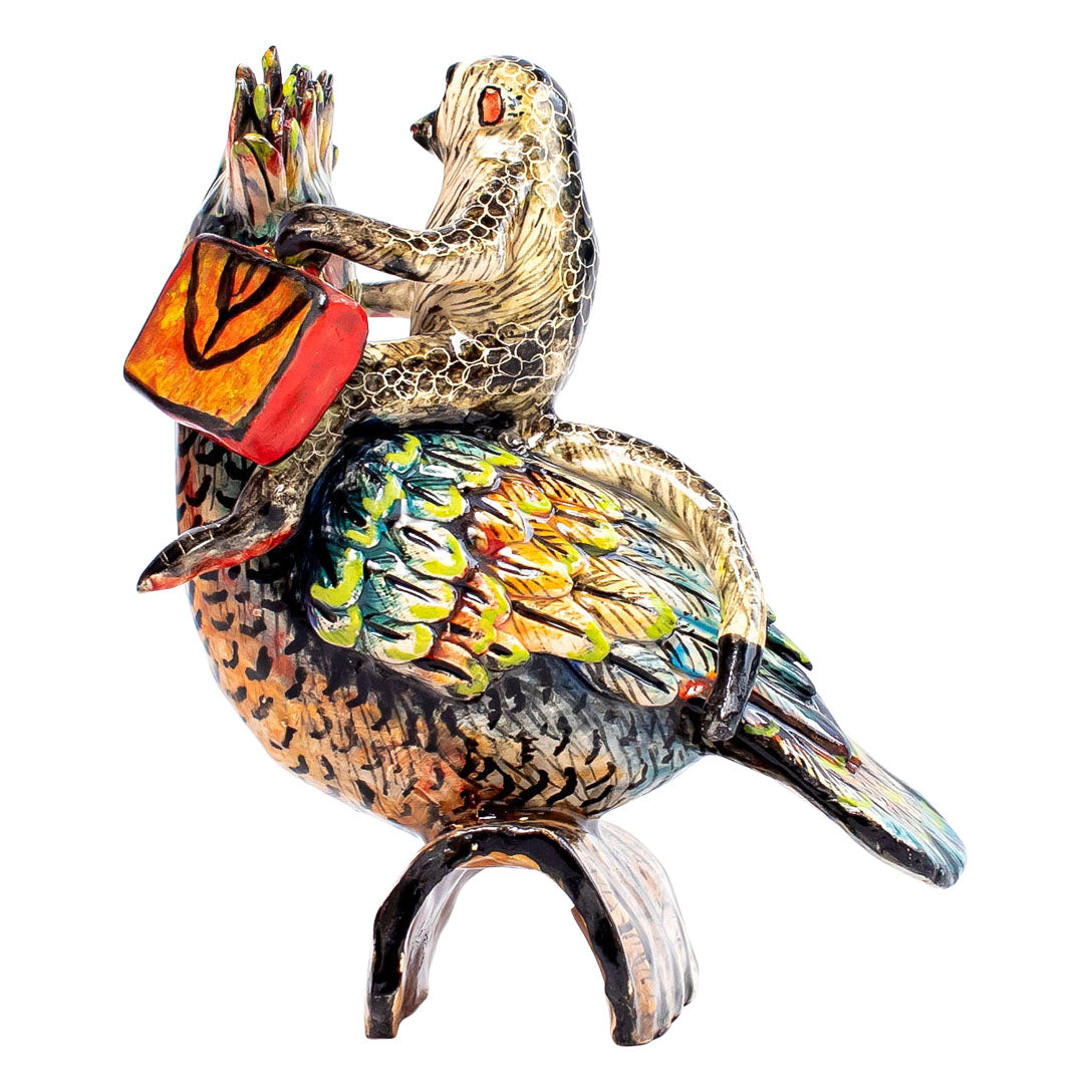 Kingfisher monkey rider sculpture