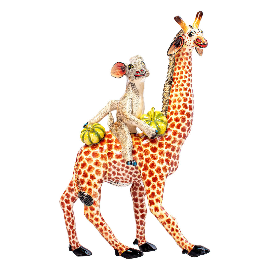 Giraffe rabbit pumpkins rider sculpture