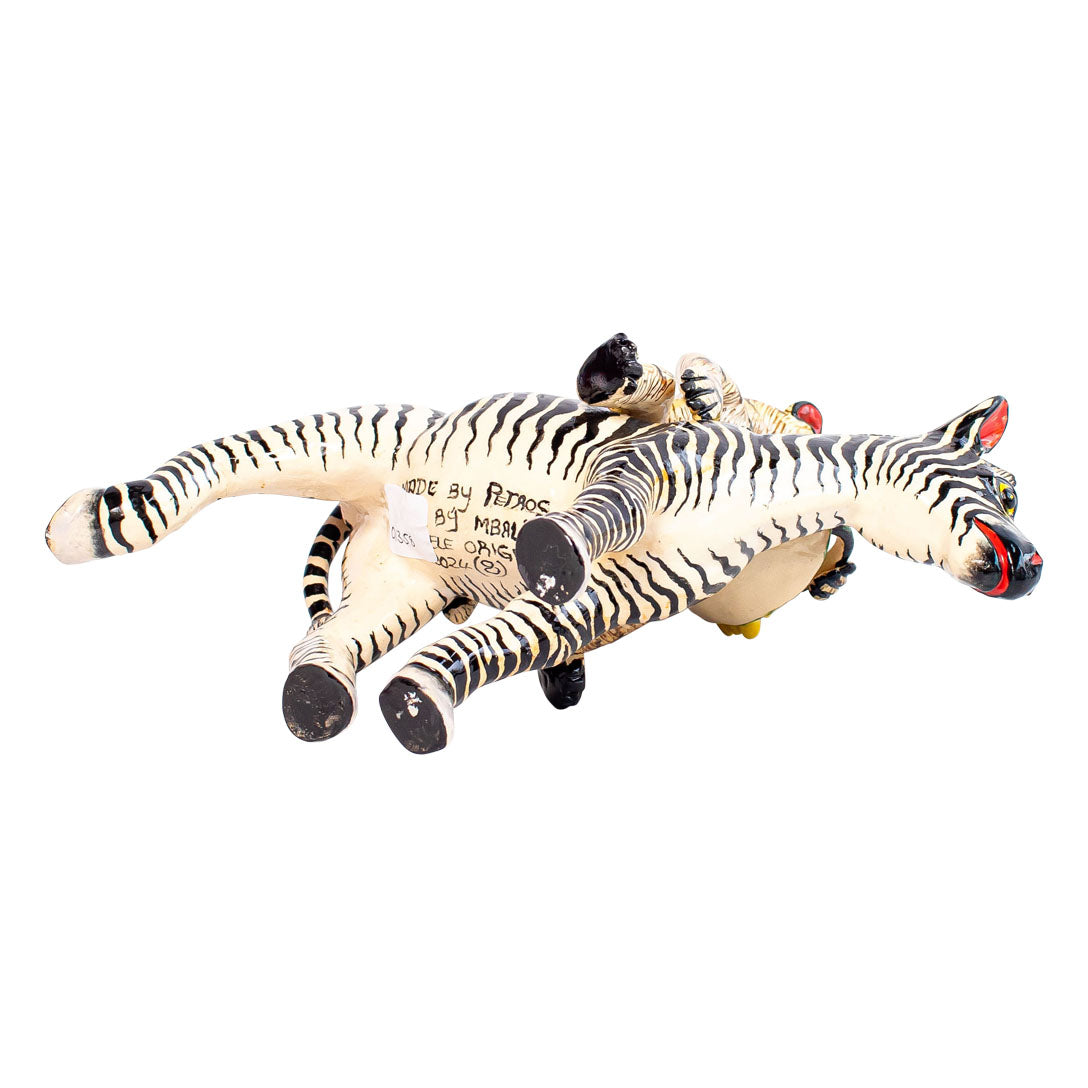Zebra & mongoose rider sculpture