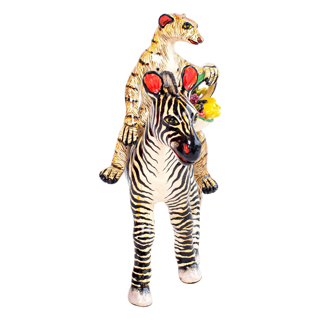 Zebra & mongoose rider sculpture