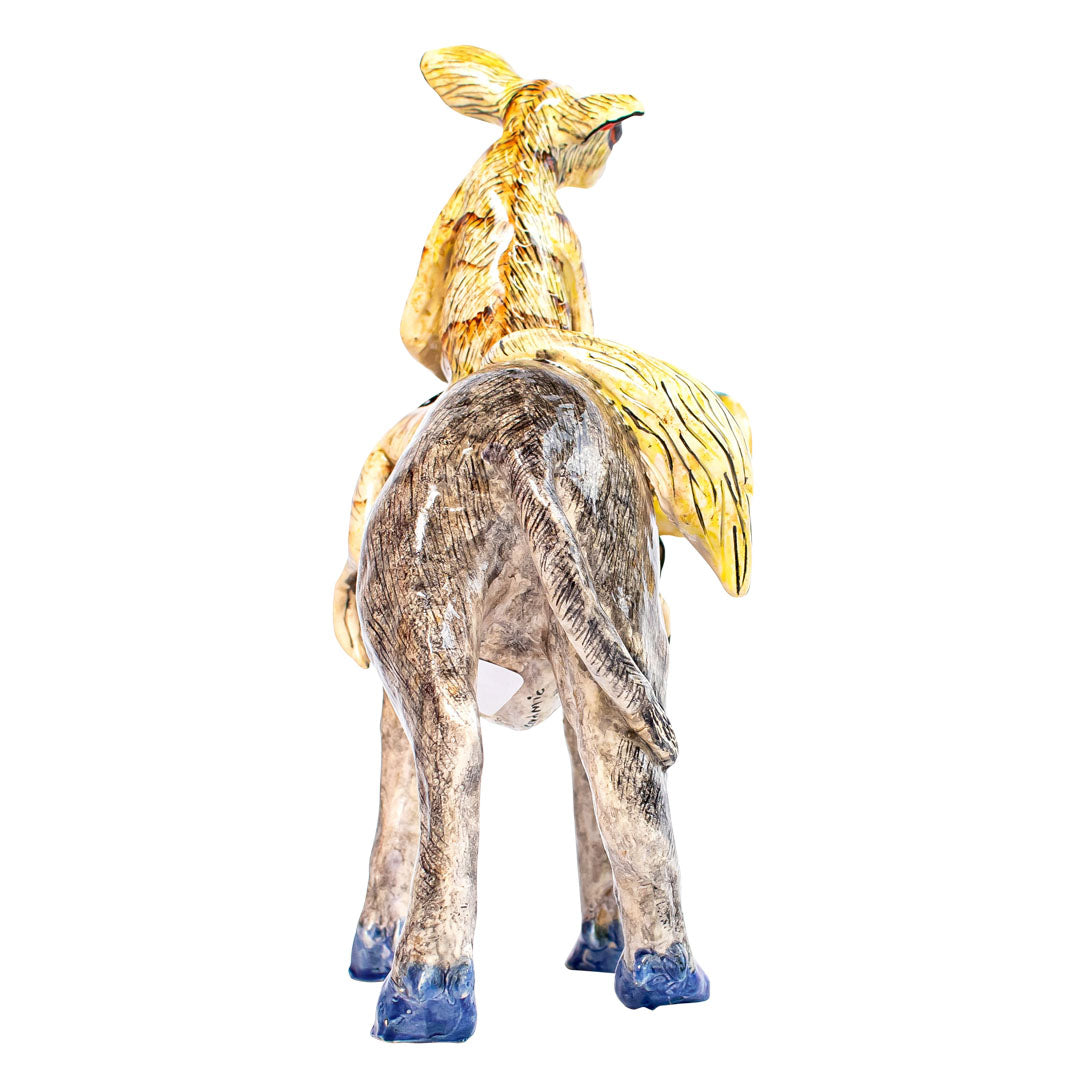 Buffalo bush baby rider sculpture