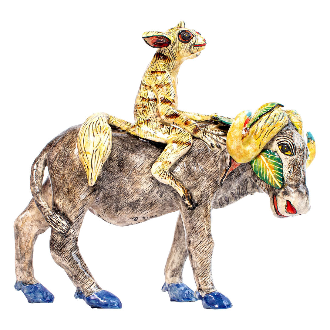 Buffalo bush baby rider sculpture