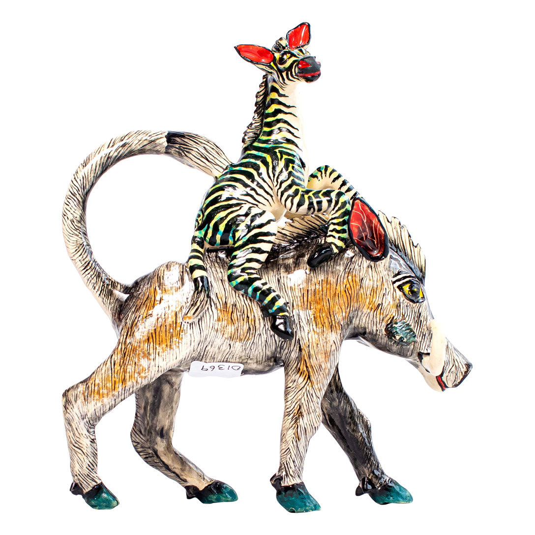 Warthog & zebra rider sculpture