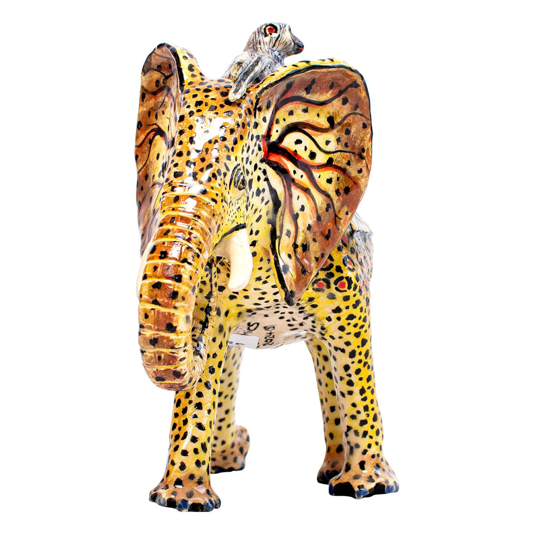 Royal elephant with leopard skin rider sculpture