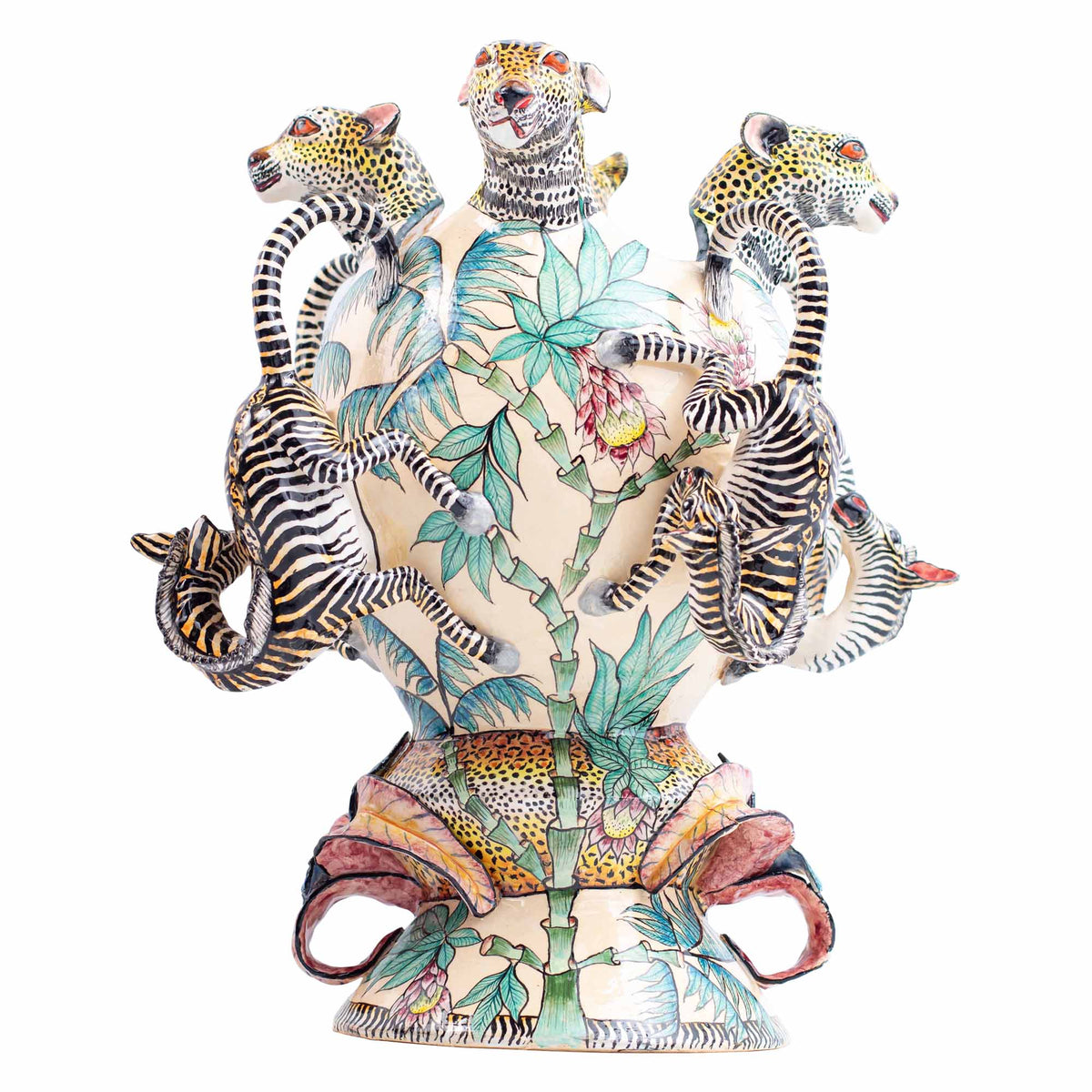 Zebras & leopard vase