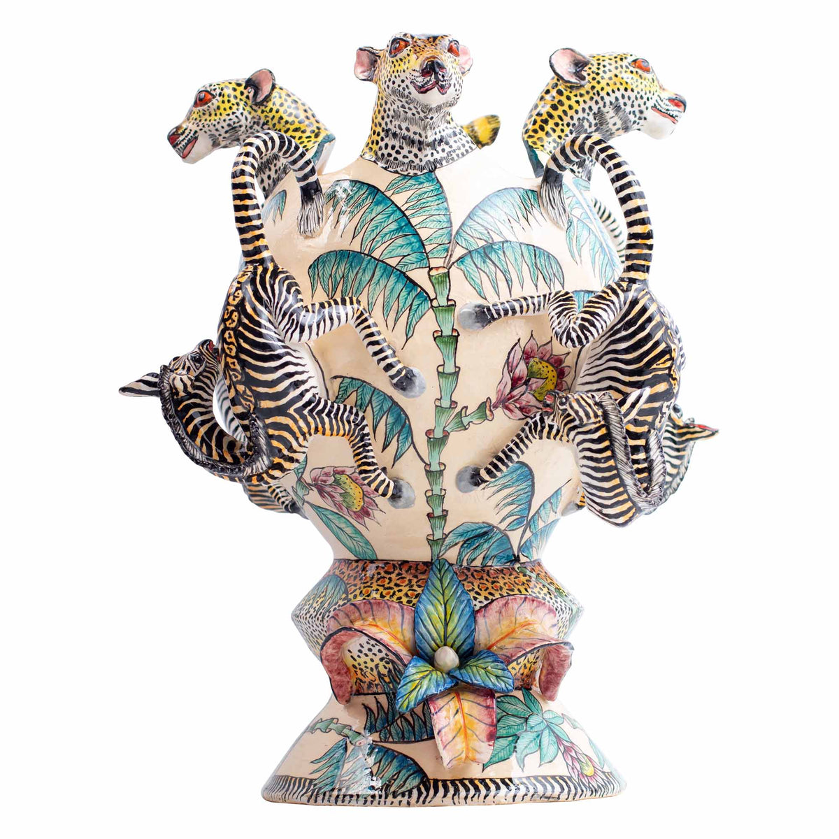Zebras & leopard vase