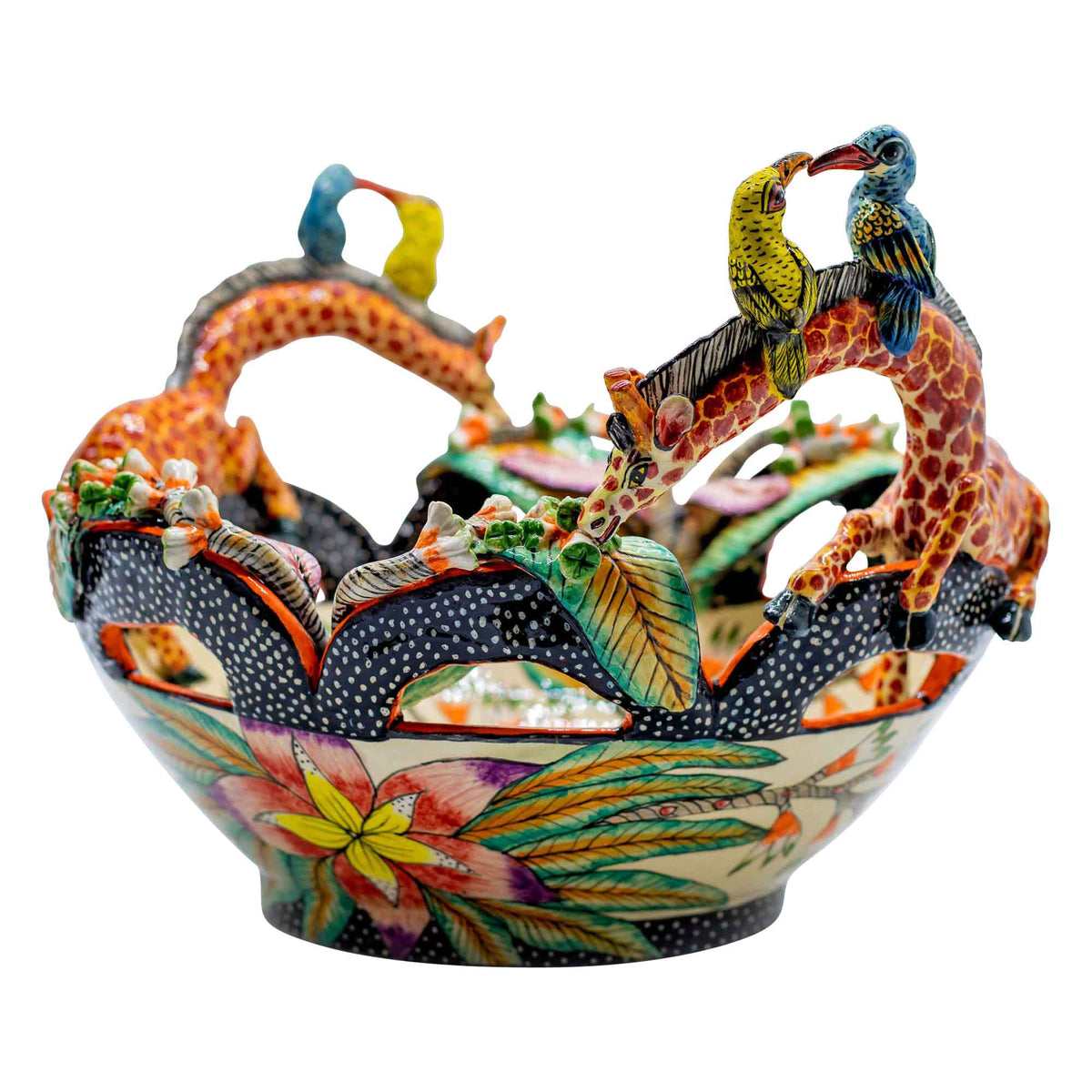 Giraffes & birds & flowers bowl