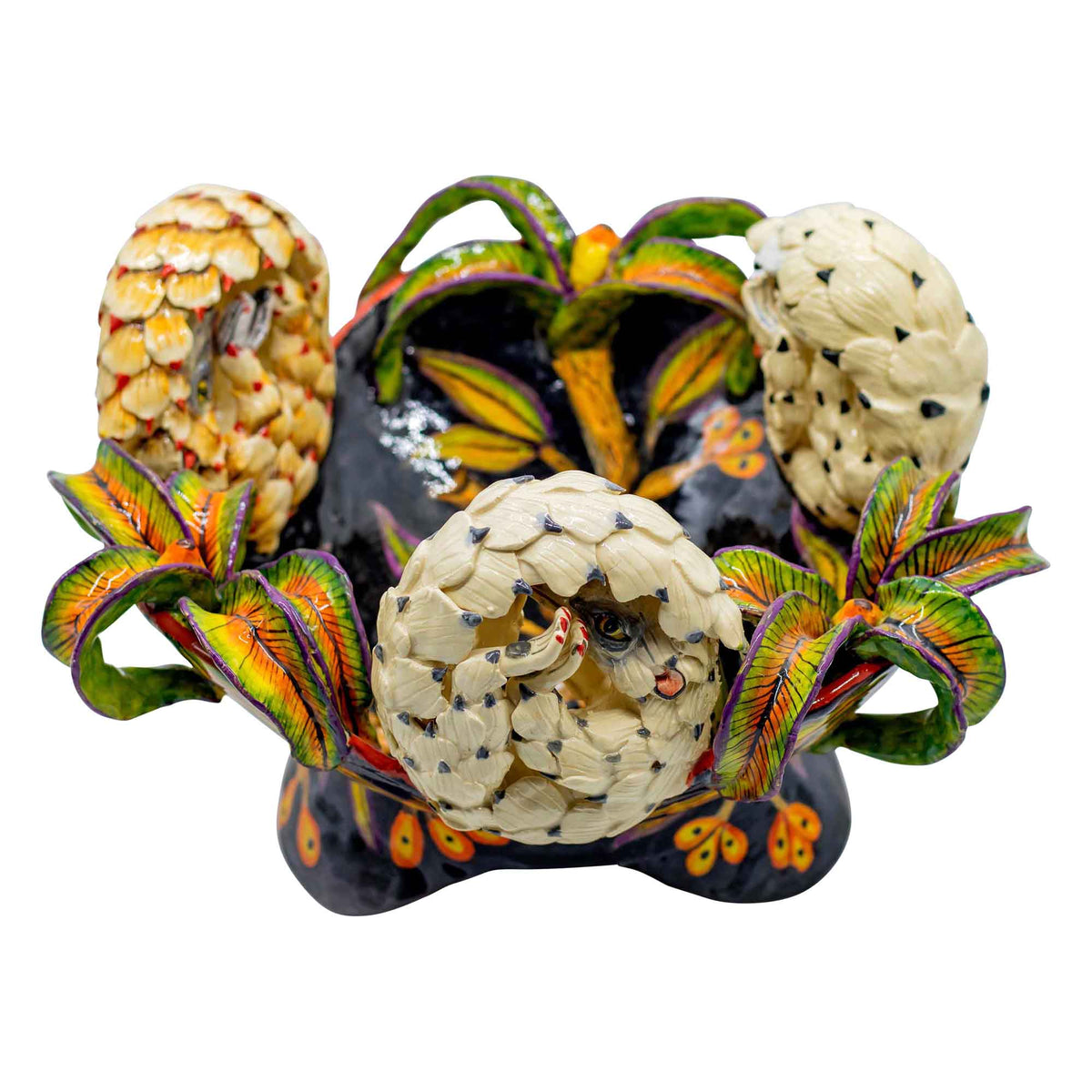 Pangolins & flowers black bowl