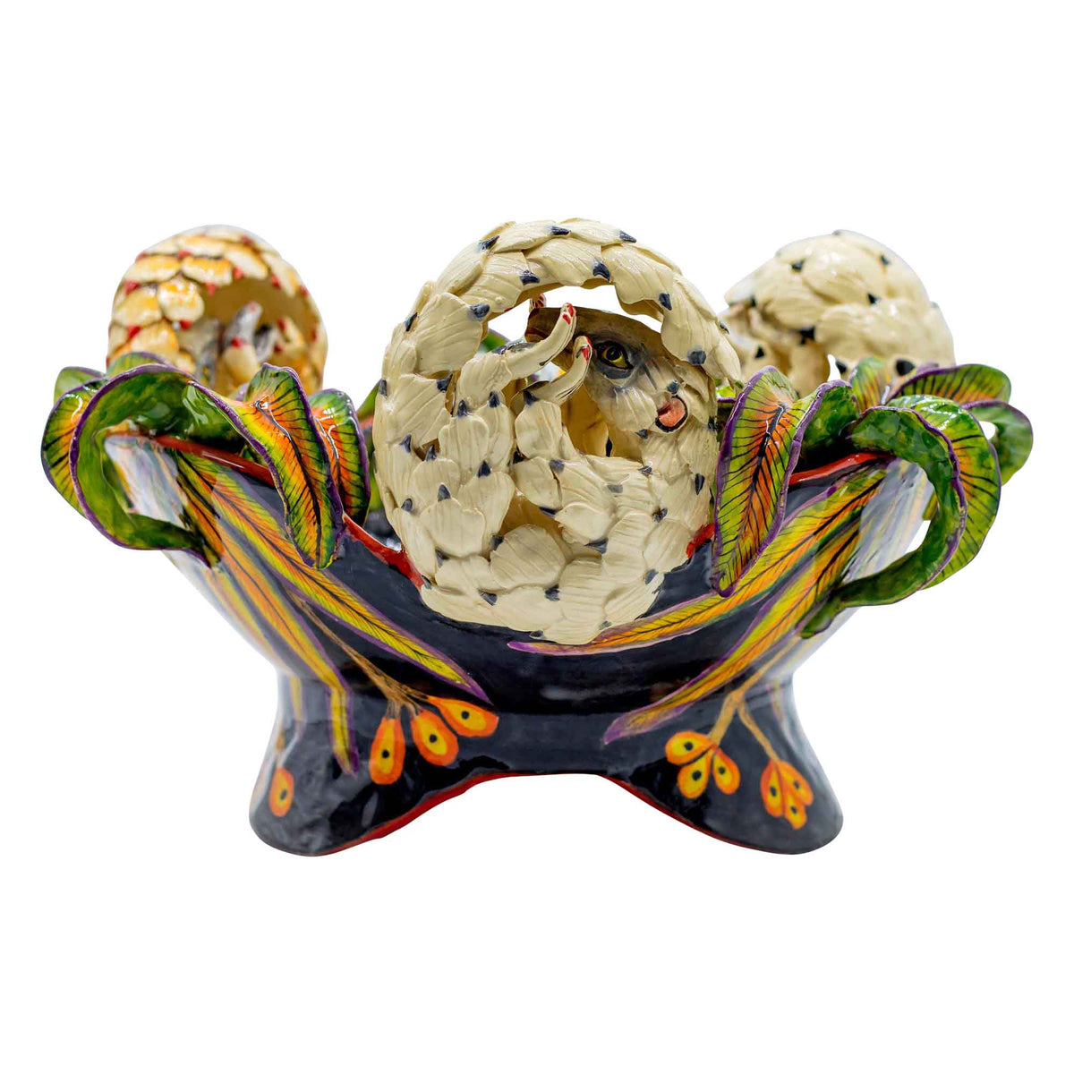 Pangolins & flowers black bowl