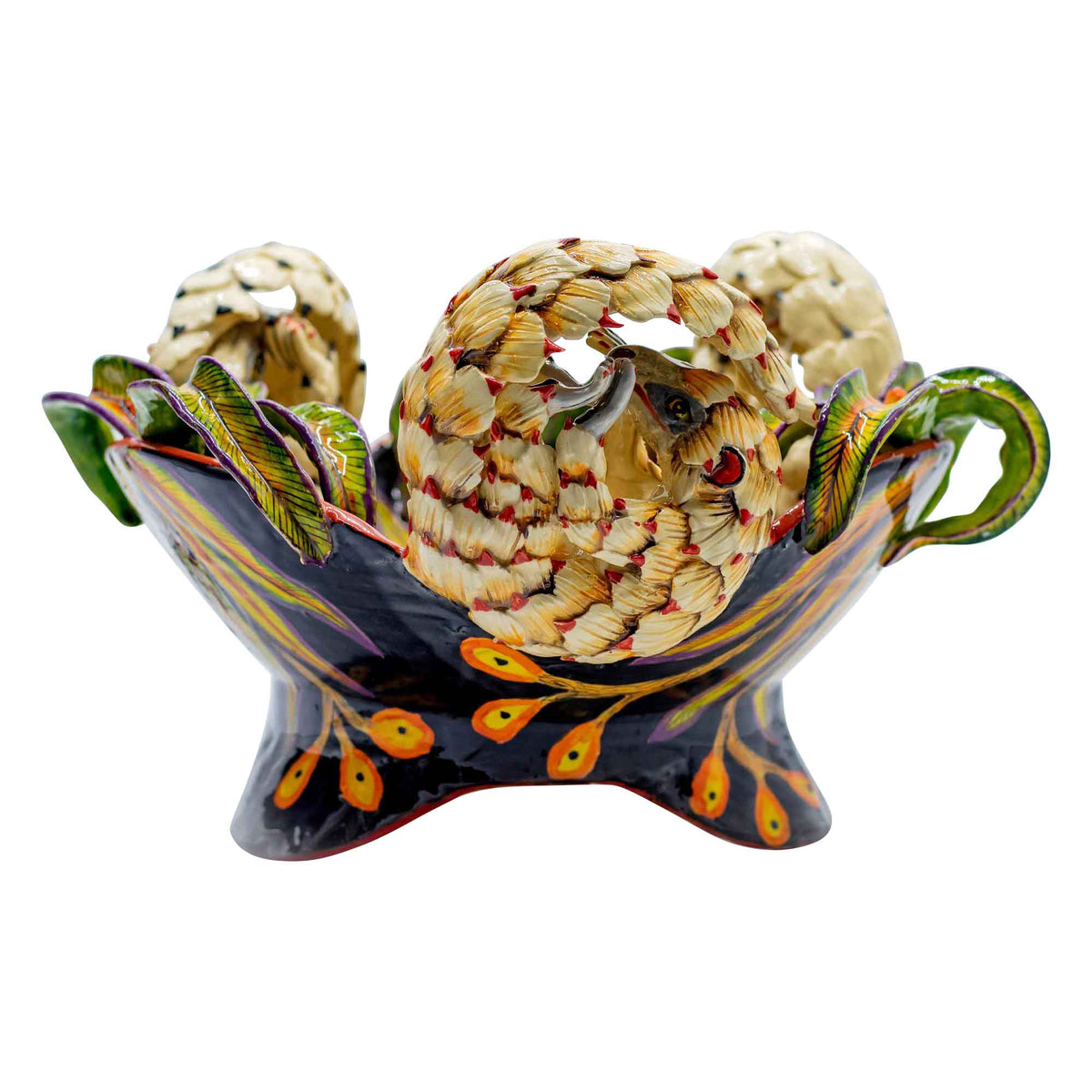 Pangolins & flowers black bowl
