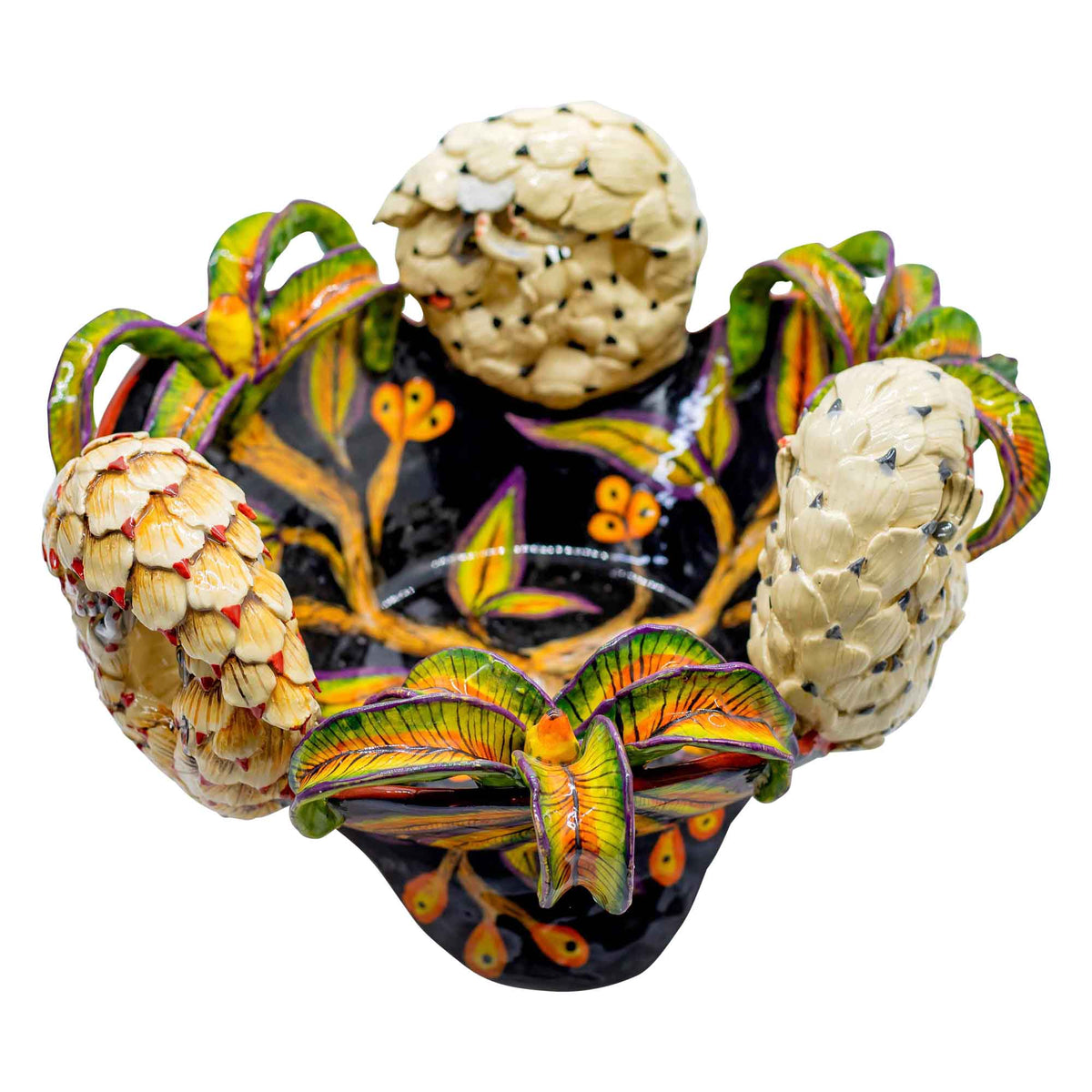Pangolins & flowers black bowl