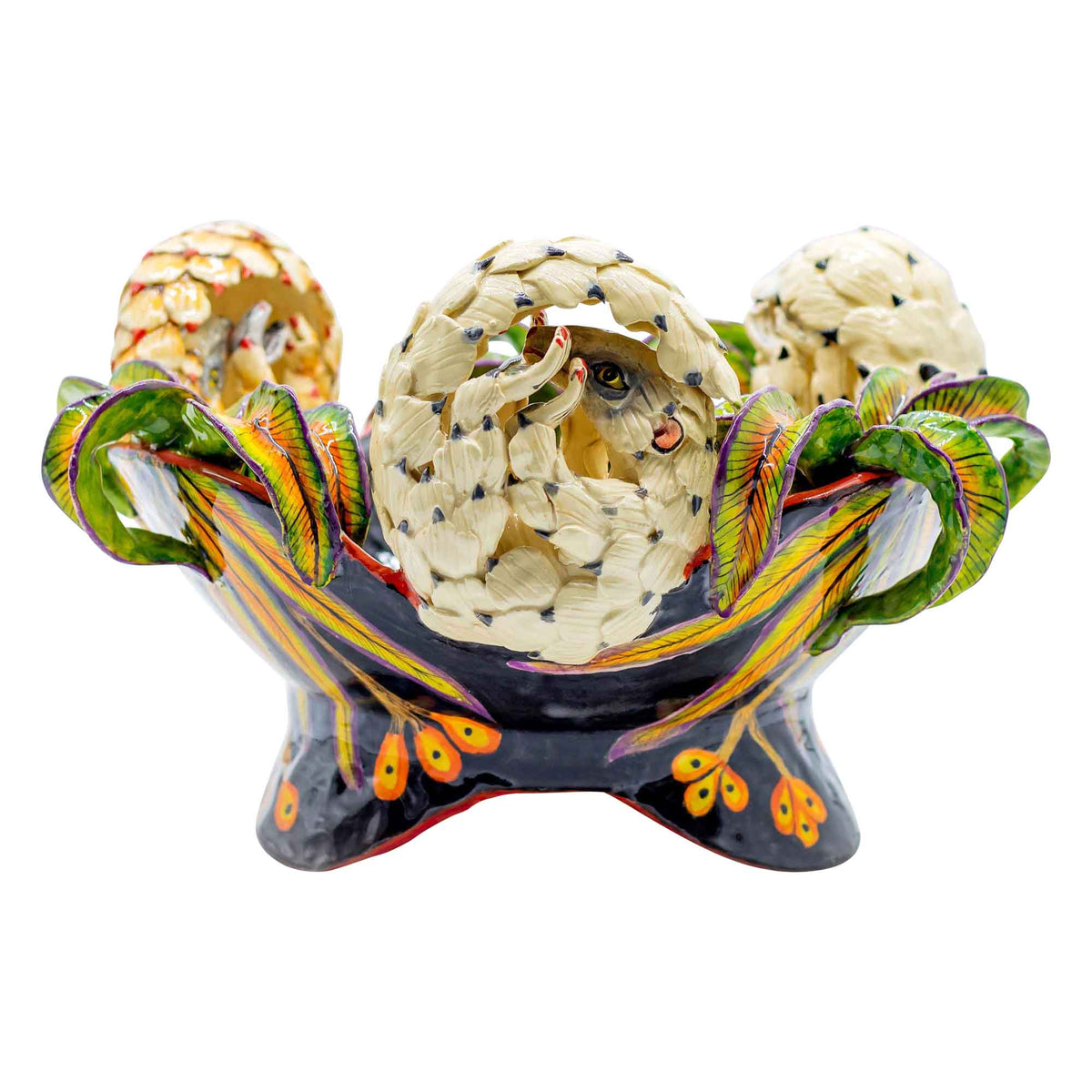 Pangolins & flowers black bowl
