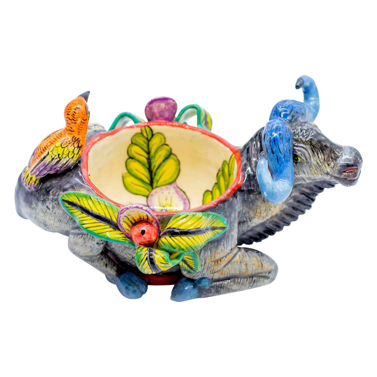 Buffalo & bird & flowers bowl