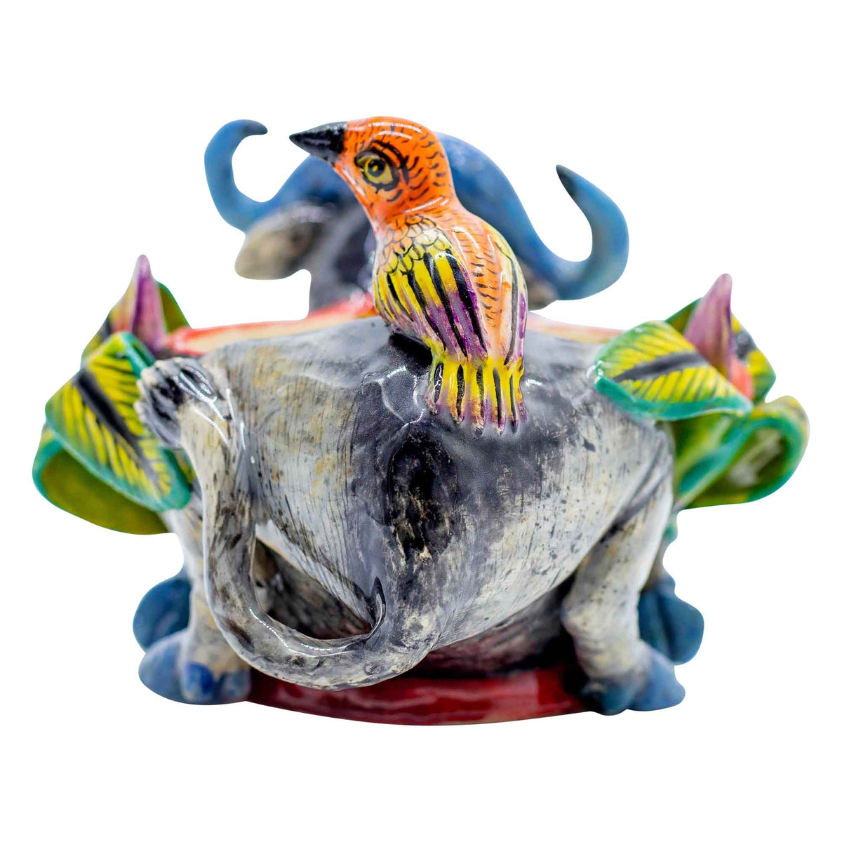 Buffalo & bird & flowers bowl
