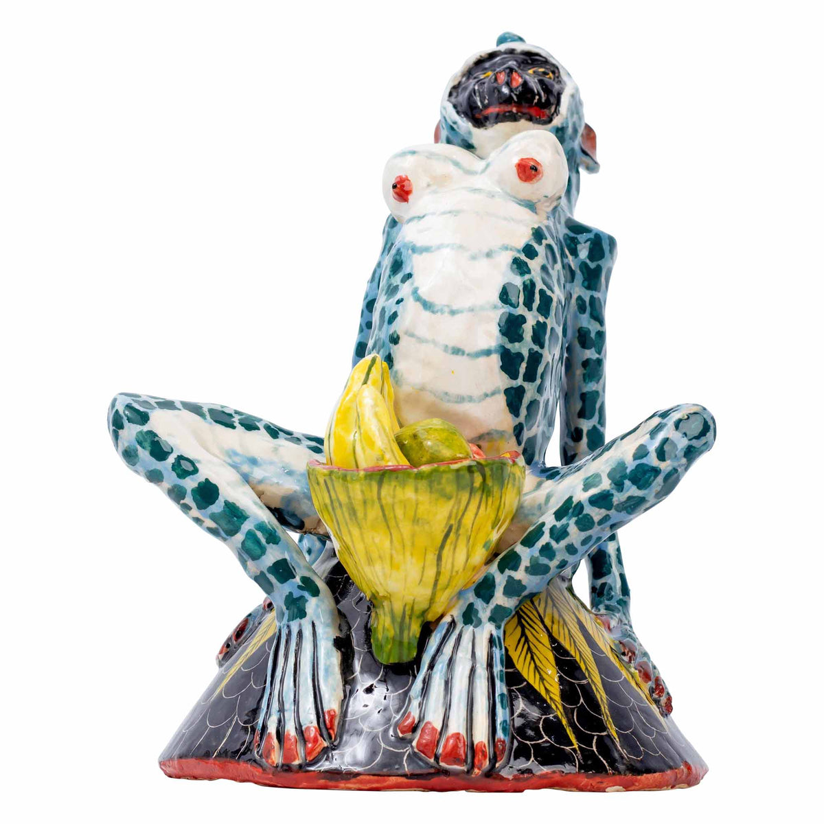 Female Monkey With Fruit Sculpture