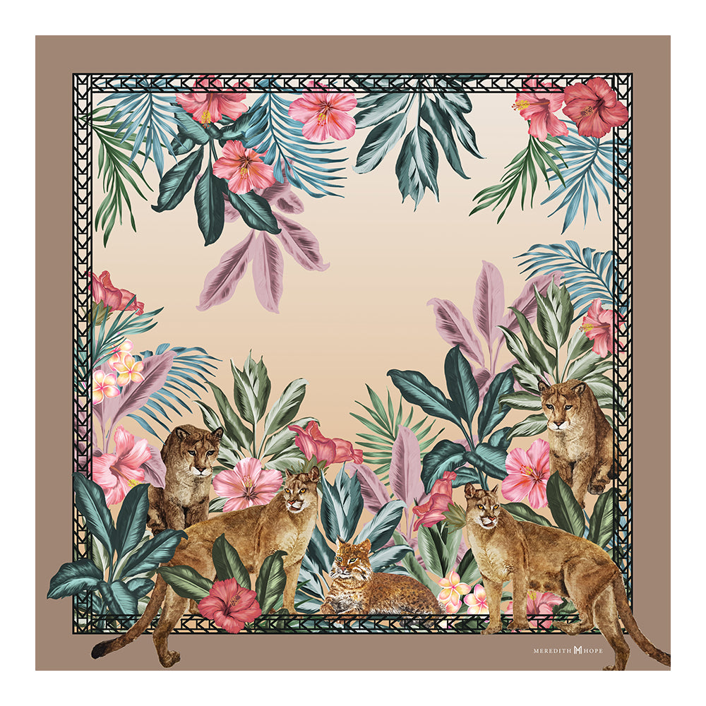 Florida Cats Silk Scarf Tan