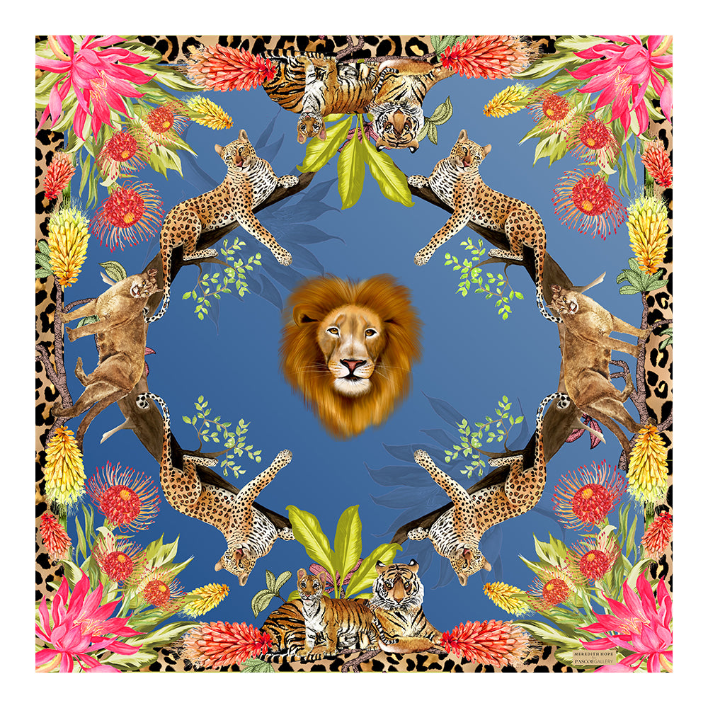Cats of the World Silk Scarf Blue
