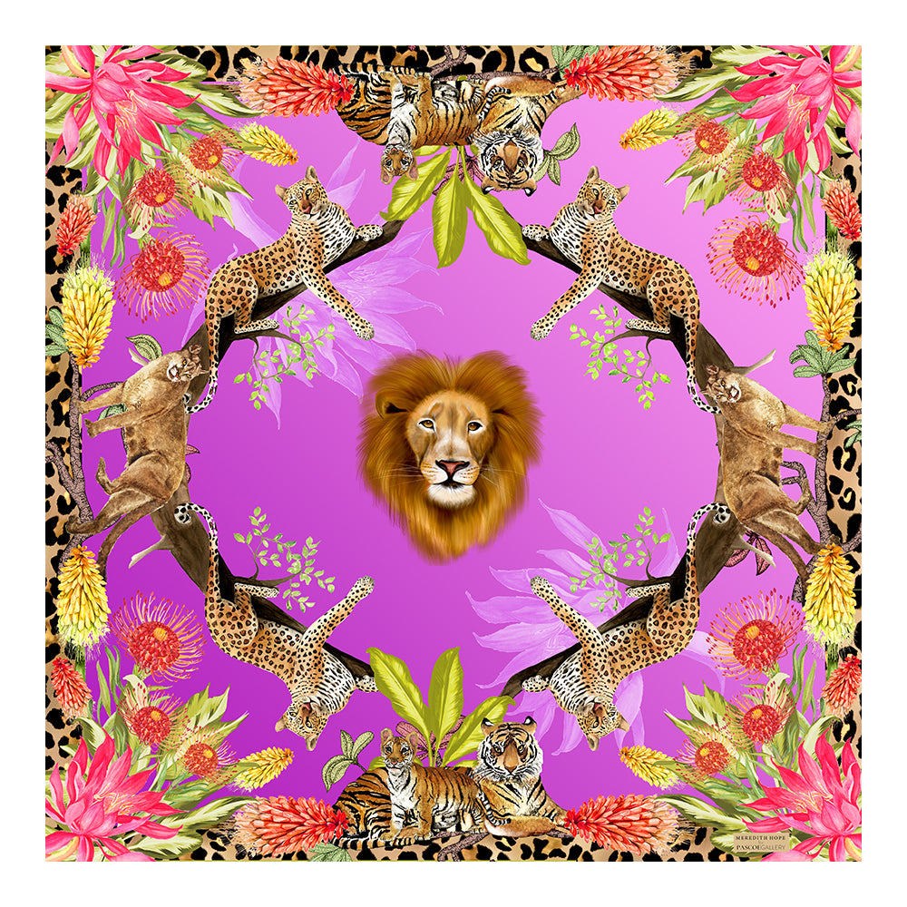 Cats of the World Silk Scarf Purple