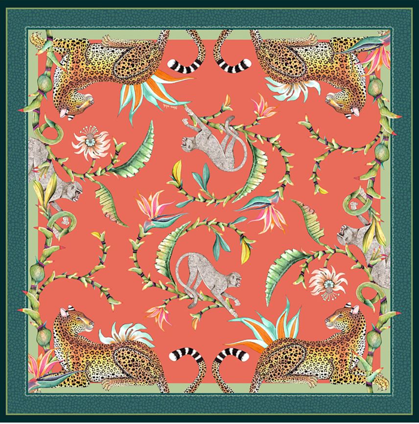 Monkey Paradise Coral Square Tablecloth 79" x 79"