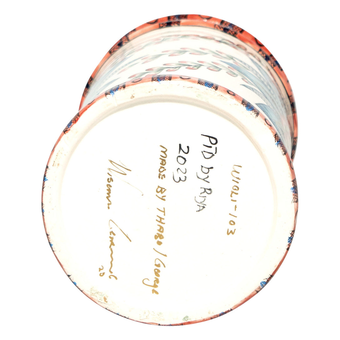 Leopard on blue flower biscuit cookie jar