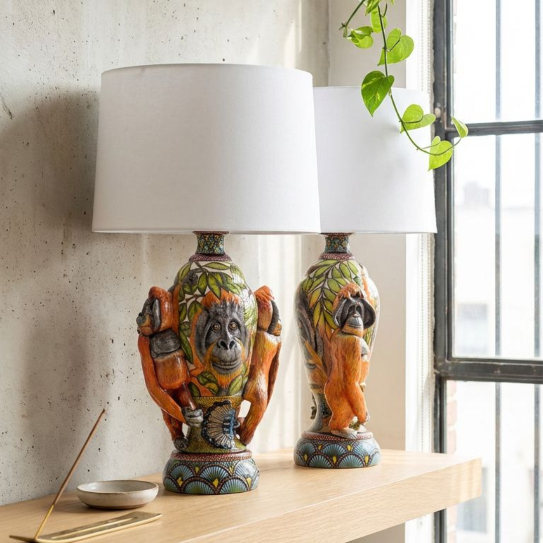 Pair of orangutan lamps