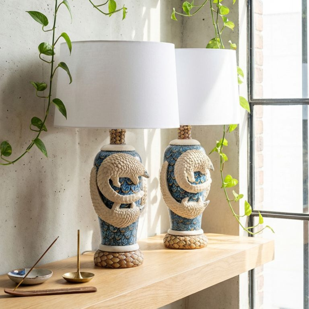 Pair of pangolin lamps
