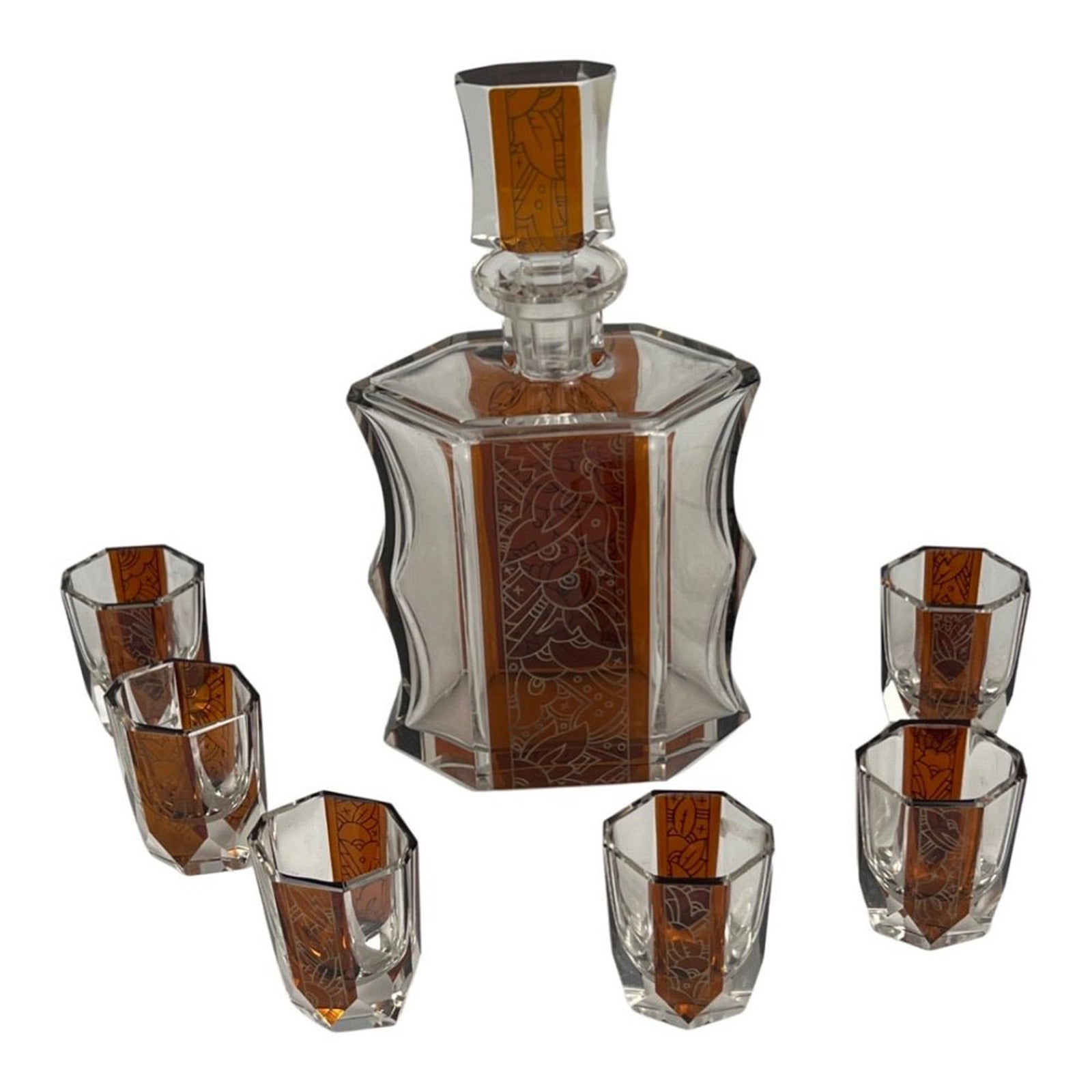 Art Deco Bohemian Glass Decanter Set