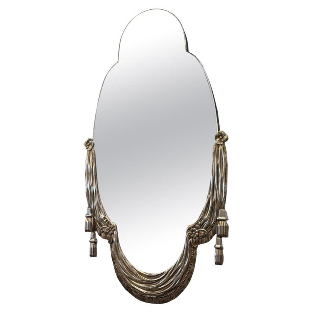 Carved Wood Mirror with Silver Leaf Finish