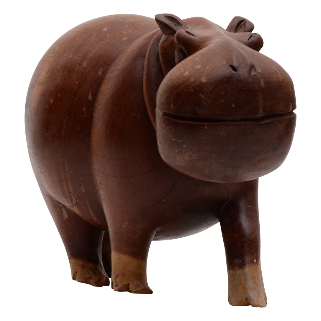 Hand Carved Wooden Hippo