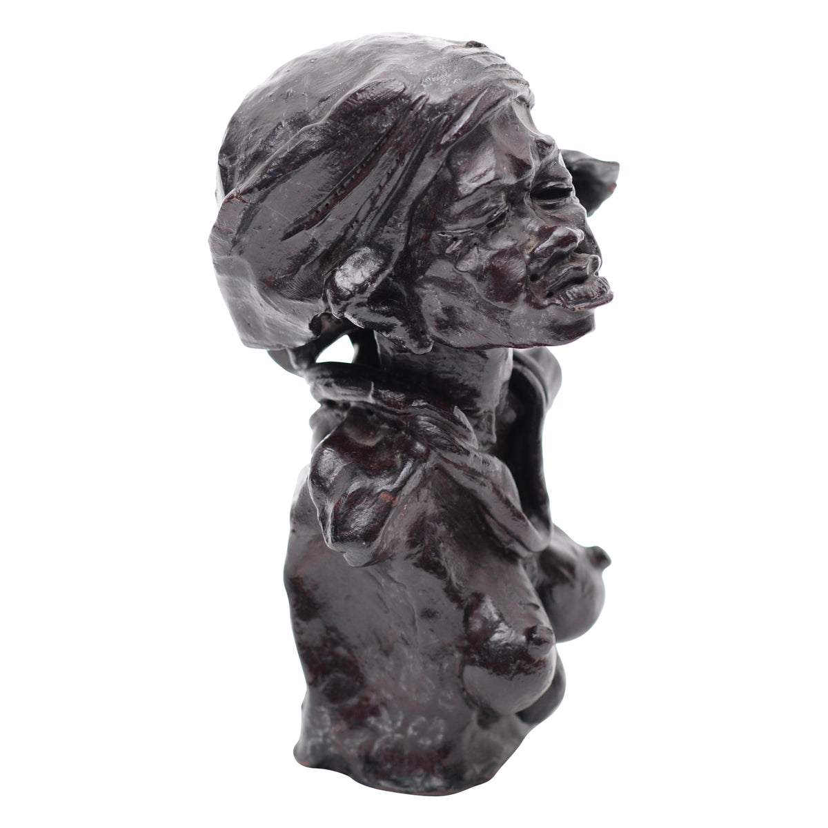 Woman with bandana clay bust