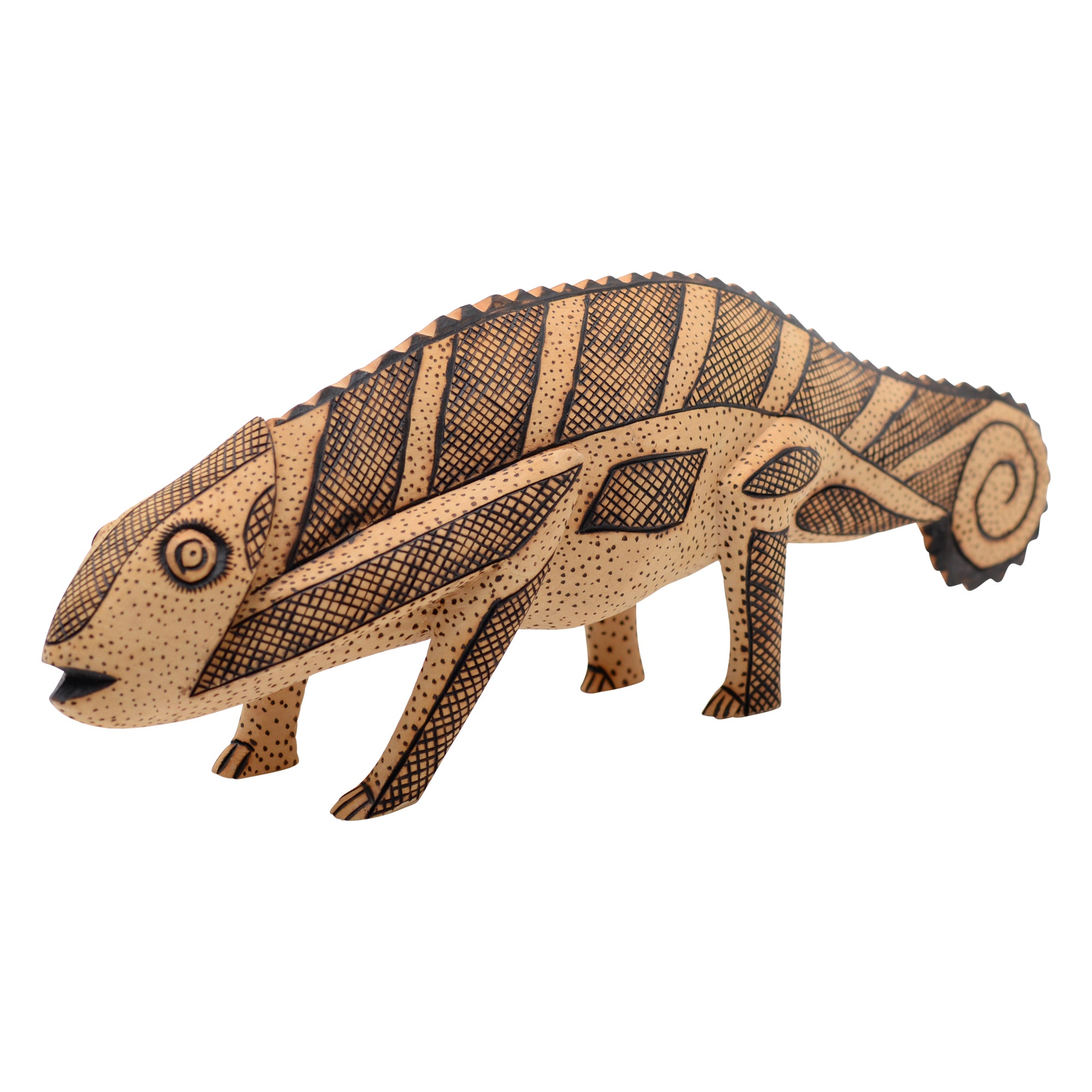 Whimsical chameleon sculpture