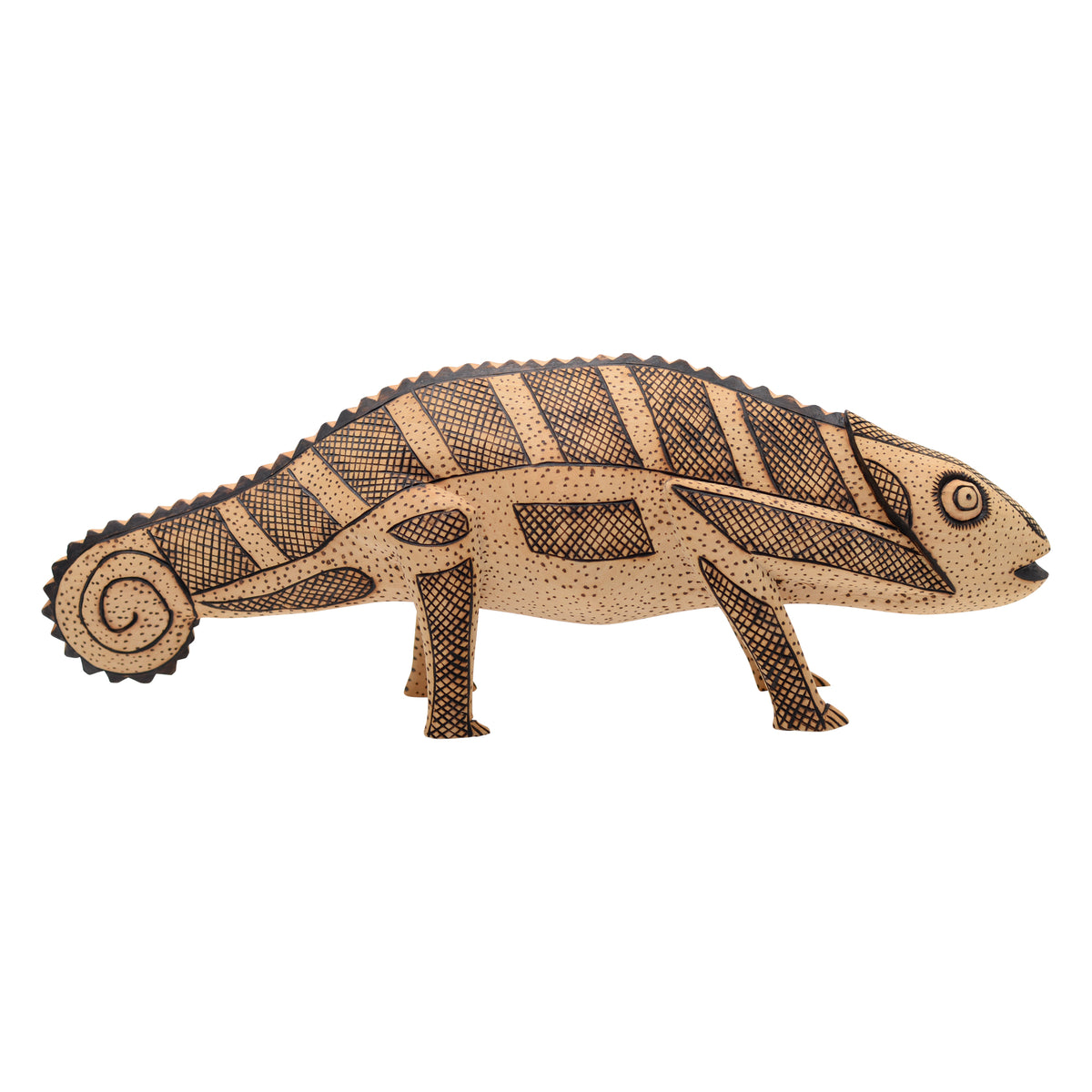 Whimsical chameleon sculpture