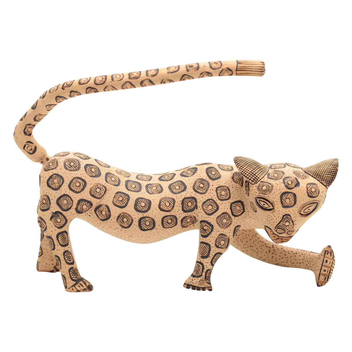 This whimsical folk art leopard sculpture