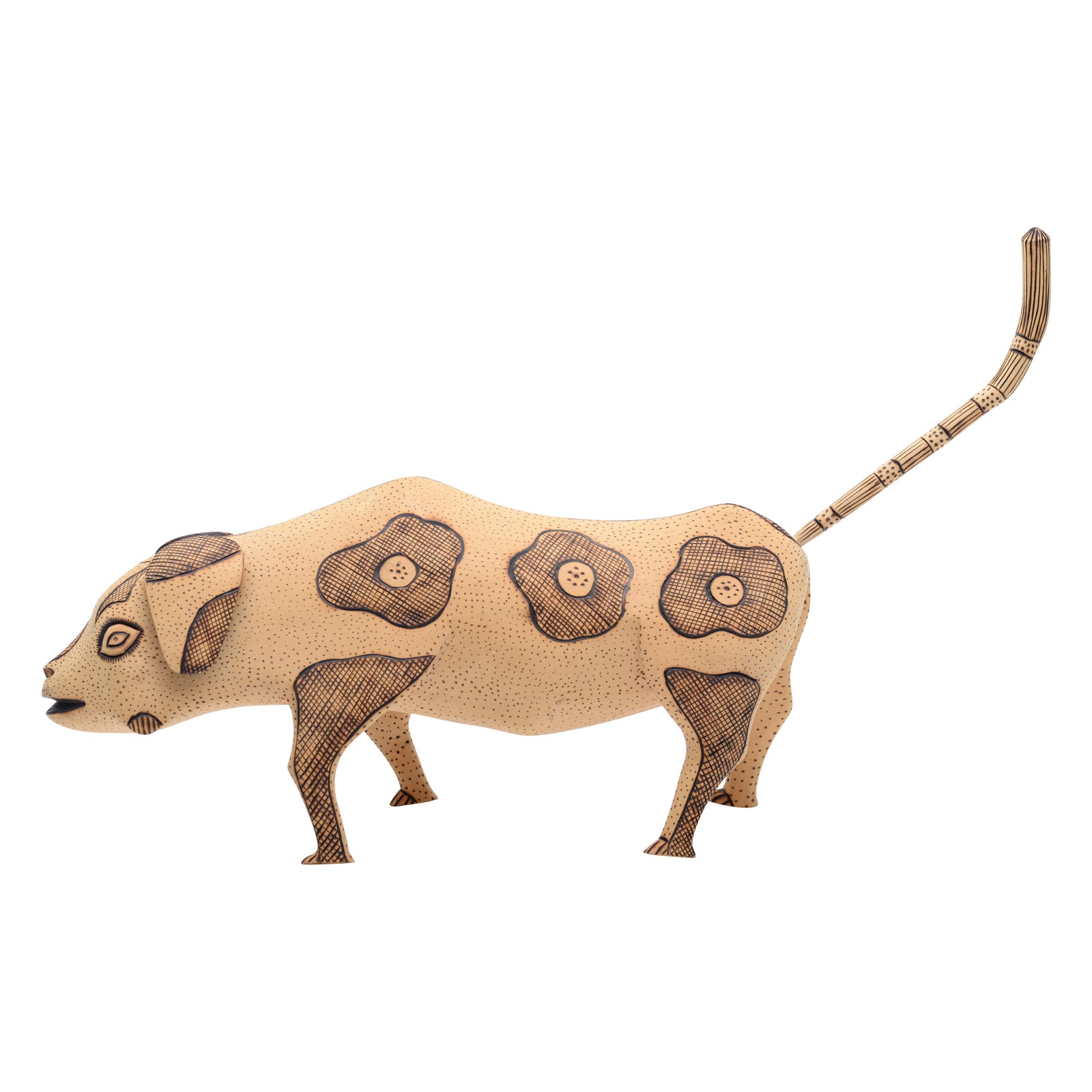 This whimsical folk art dog sculpture